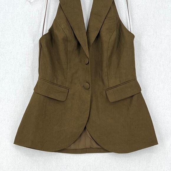 REFORMATION Brennan Linen Vest Top Womens 6 Olive Green Sleeveless Halter NEW - Picture 9 of 16
